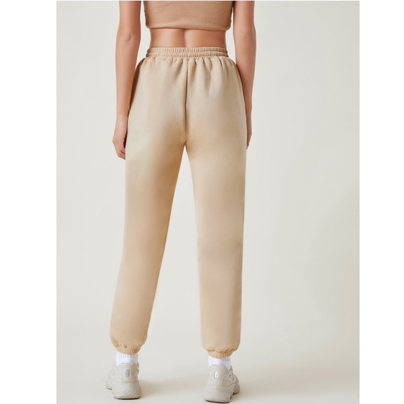 Beige Fleece Joggers Drawstring and Pockets - Picture 3 of 8